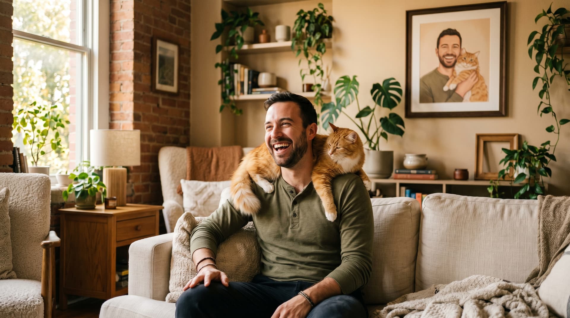 Personalized Cat Dad Gifts: Portraits of You and Your Cat